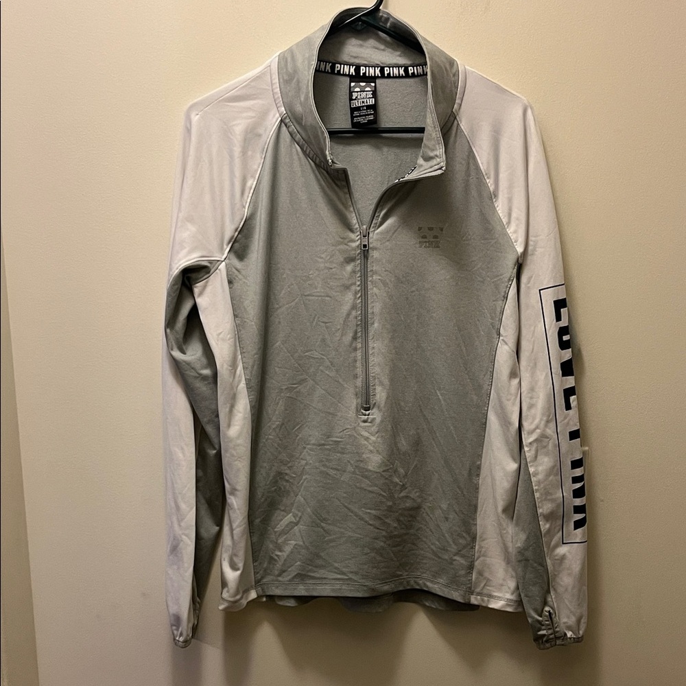 PINK Victoria's Secret Ultimate half-zip pullover in gray and white size large